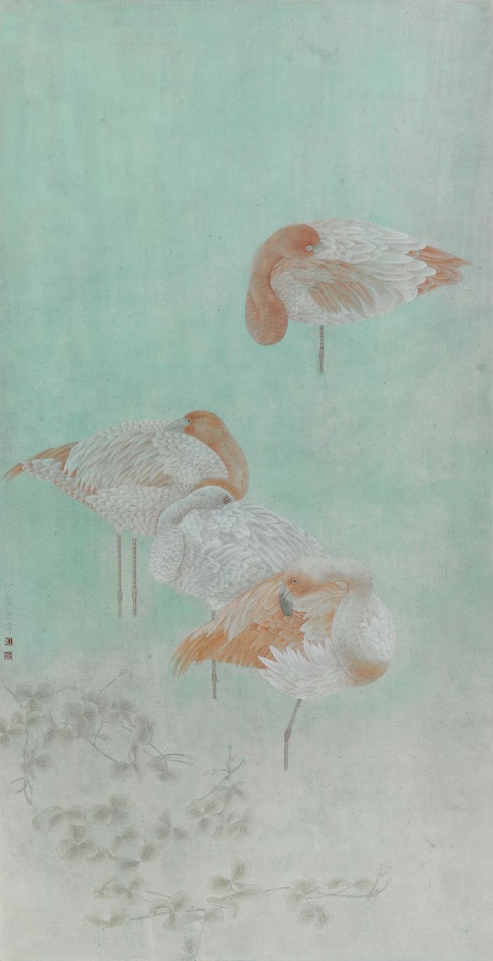 水禽条屏之火烈鸟97ＣＭＸ５０ＣＭ 2017年纸本